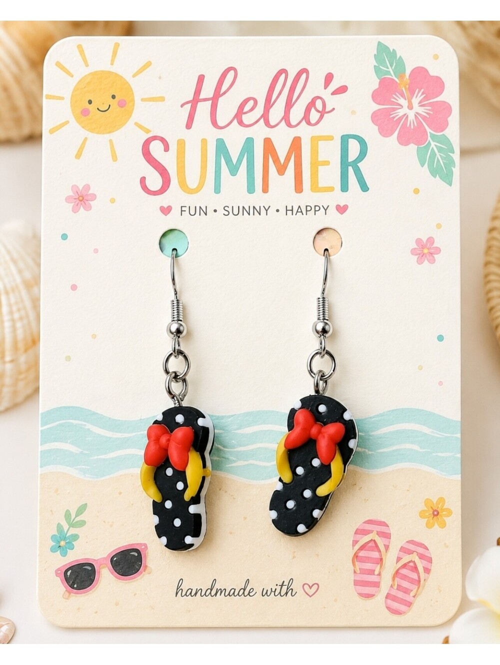 Disney's Minnie Mouse Summer Polka Dot Flip Flop Sandal Hypoallergenic Earrings